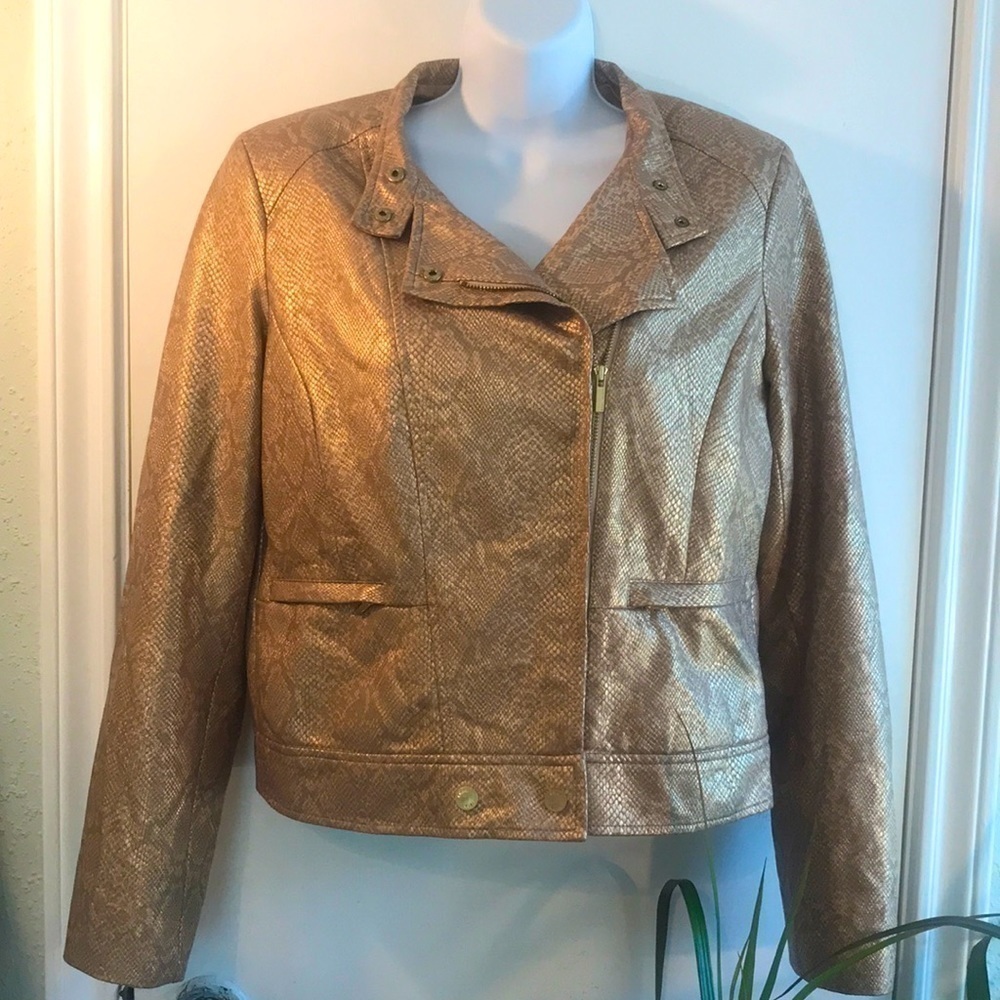 Anne Klein Snakeskin Print Moto Jacket Size S